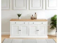 Aparador HONFLEUR - 4 portas+2 gavetas - Pinho e MDF branco