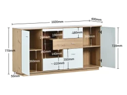 Aparador LED 160x40x77cm, Móvel com 2 Portas, 4 Gavetas, Prateleira em Vidro, Móvel de Sala com Efeito Madeira Móvel Multiusos - Branco