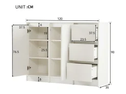Aparador moderno - 2 portas e 3 gavetas - com prateleiras reguláveis ​​​​- Branco