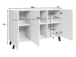 Aparador moderno 120 cm para sala de estar com pés, grafite preto, frentes MDF em espinha de peixe