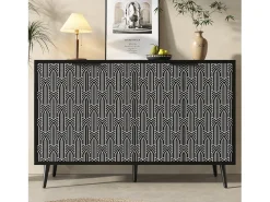 Aparador moderno com 4 portas esculpidas - 120 x 35 x 78 cm - MDF - para sala de jantar e sala de estar - Preto