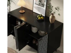 Aparador moderno com 4 portas esculpidas - 120 x 35 x 78 cm - MDF - para sala de jantar e sala de estar - Preto