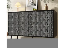 Aparador moderno com 4 portas esculpidas - 120 x 35 x 78 cm - MDF - para sala de jantar e sala de estar - Preto