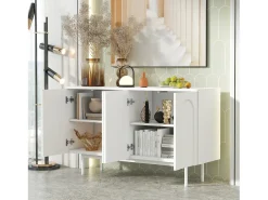 Aparador moderno com prateleiras ajustáveis- portas em arco - MDF - Branco