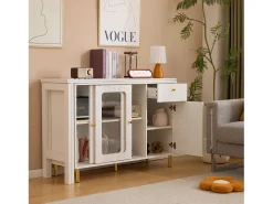 Aparador moderno com tampo giratório retrátil - arrumação diversa - MDF - Branco