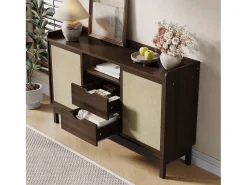 Aparador moderno para sala de estar - 150 x 39,5 x 80 cm - com portas de correr + 2 gavetas - aglomerado - cor natural escura
