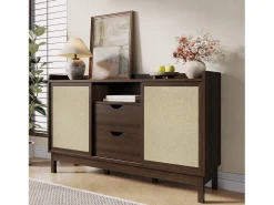 Aparador moderno para sala de estar - 150 x 39,5 x 80 cm - com portas de correr + 2 gavetas - aglomerado - cor natural escura