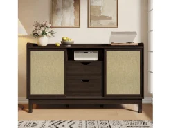 Aparador moderno para sala de estar - 150 x 39,5 x 80 cm - com portas de correr + 2 gavetas - aglomerado - cor natural escura