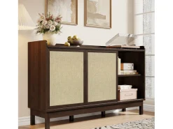 Aparador moderno para sala de estar - 150 x 39,5 x 80 cm - com portas de correr + 2 gavetas - aglomerado - cor natural escura