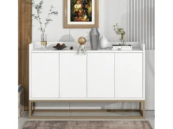 Aparador moderno 120x30x80 cm – Estilo minimalista, 4 portas, ideal para sala de jantar, sala de estar, cozinha – Branco