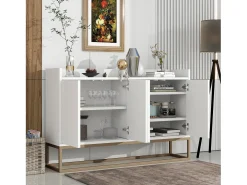 Aparador moderno 120x30x80 cm – Estilo minimalista, 4 portas, ideal para sala de jantar, sala de estar, cozinha – Branco