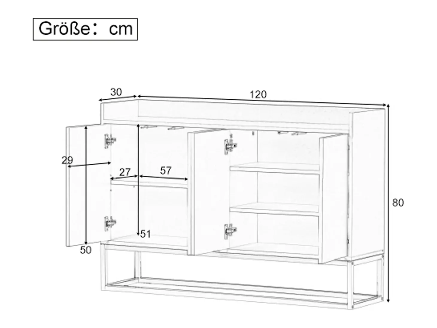 Aparador moderno 120x30x80 cm – Estilo minimalista, 4 portas, ideal para sala de jantar, sala de estar, cozinha – Branco