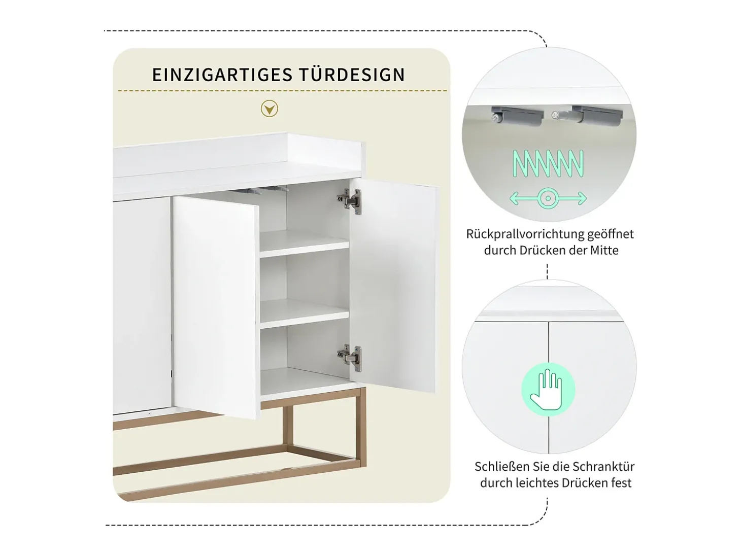 Aparador moderno 120x30x80 cm – Estilo minimalista, 4 portas, ideal para sala de jantar, sala de estar, cozinha – Branco
