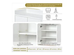 Aparador moderno 120x30x80 cm – Estilo minimalista, 4 portas, ideal para sala de jantar, sala de estar, cozinha – Branco