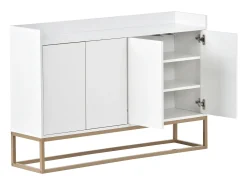Aparador moderno 120x30x80 cm – Estilo minimalista, 4 portas, ideal para sala de jantar, sala de estar, cozinha – Branco