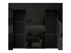 Aparador preto com 1 porta e 4 prateleiras em vidro, aglomerado 95x35x83 cm