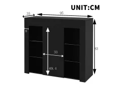 Aparador preto com 1 porta e 4 prateleiras em vidro, aglomerado 95x35x83 cm