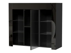 Aparador preto com 1 porta e 4 prateleiras em vidro, aglomerado 95x35x83 cm