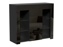 Aparador preto com 1 porta e 4 prateleiras em vidro, aglomerado 95x35x83 cm