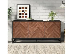 Aparador 145x40x67 cm - 3 gavetas e 2 portas - com prateleiras ajustáveis - Natural + Preto