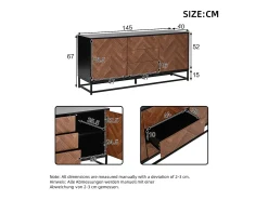 Aparador 145x40x67 cm - 3 gavetas e 2 portas - com prateleiras ajustáveis - Natural + Preto