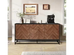 Aparador 145x40x67 cm - 3 gavetas e 2 portas - com prateleiras ajustáveis - Natural + Preto
