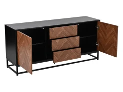 Aparador 145x40x67 cm - 3 gavetas e 2 portas - com prateleiras ajustáveis - Natural + Preto
