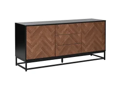 Aparador 145x40x67 cm - 3 gavetas e 2 portas - com prateleiras ajustáveis - Natural + Preto