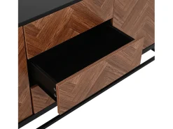Aparador 145x40x67 cm - 3 gavetas e 2 portas - com prateleiras ajustáveis - Natural + Preto