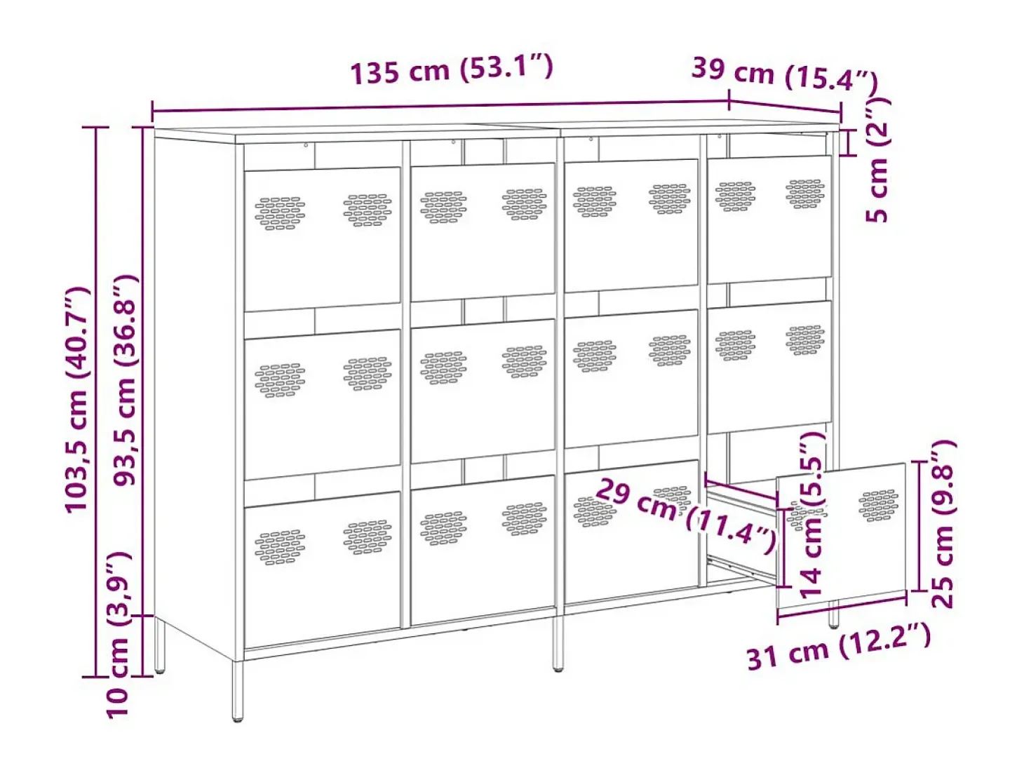 Aparador 135x39x103,5 cm aço laminado a frio preto