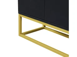 Aparador 120x30x80cm com 4 portas sem puxadores, pés de metal dourado, corpo preto