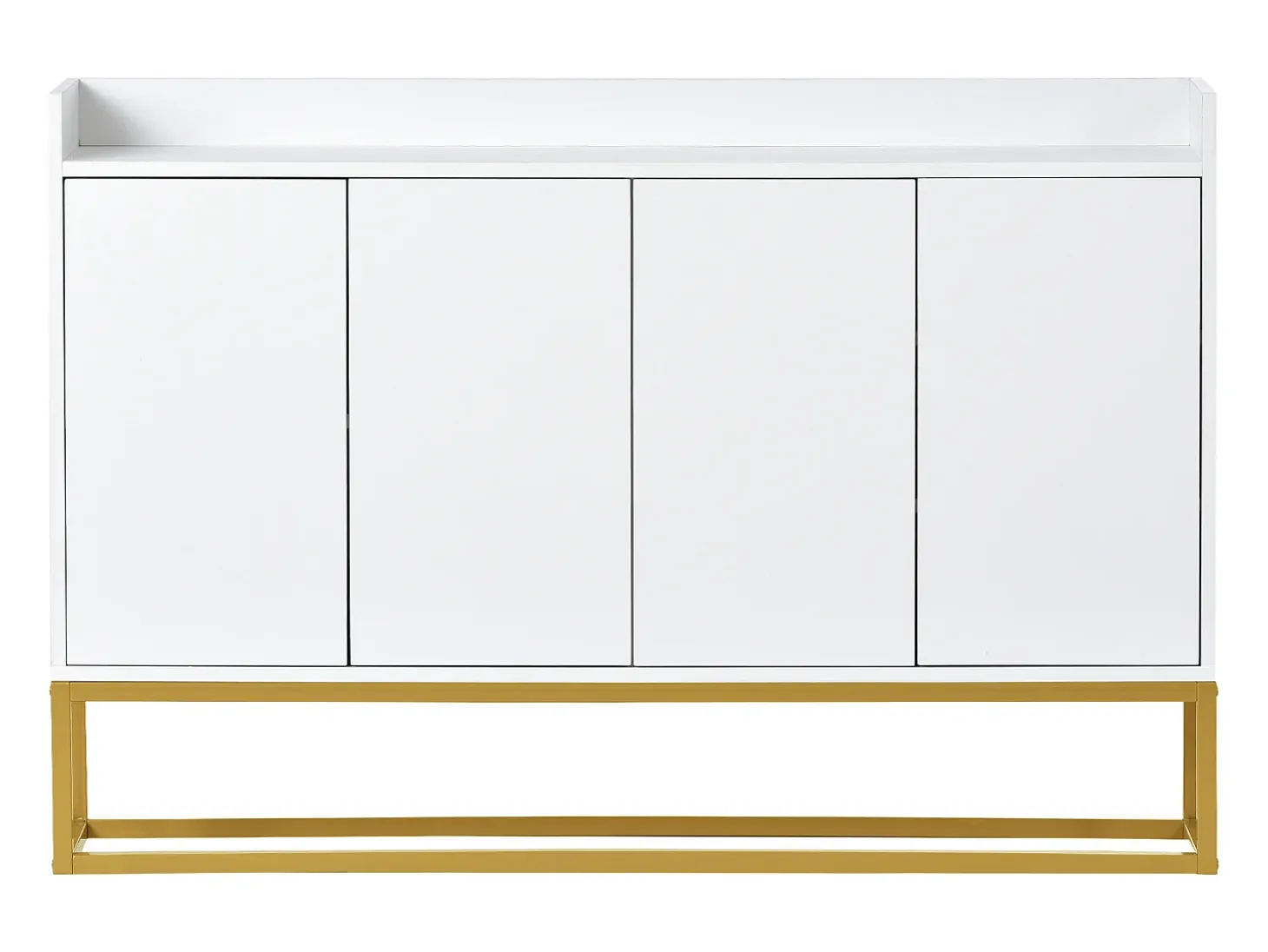 Aparador 120x30x80cm com 4 portas sem puxadores, pés em metal dourado, corpo branco
