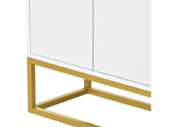 Aparador 120x30x80cm com 4 portas sem puxadores, pés em metal dourado, corpo branco