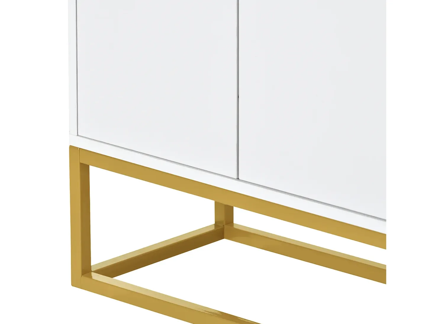 Aparador 120x30x80cm com 4 portas sem puxadores, pés em metal dourado, corpo branco