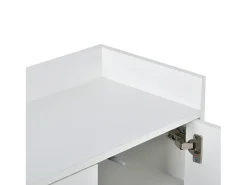 Aparador 120x30x80cm com 4 portas sem puxadores, pés em metal dourado, corpo branco
