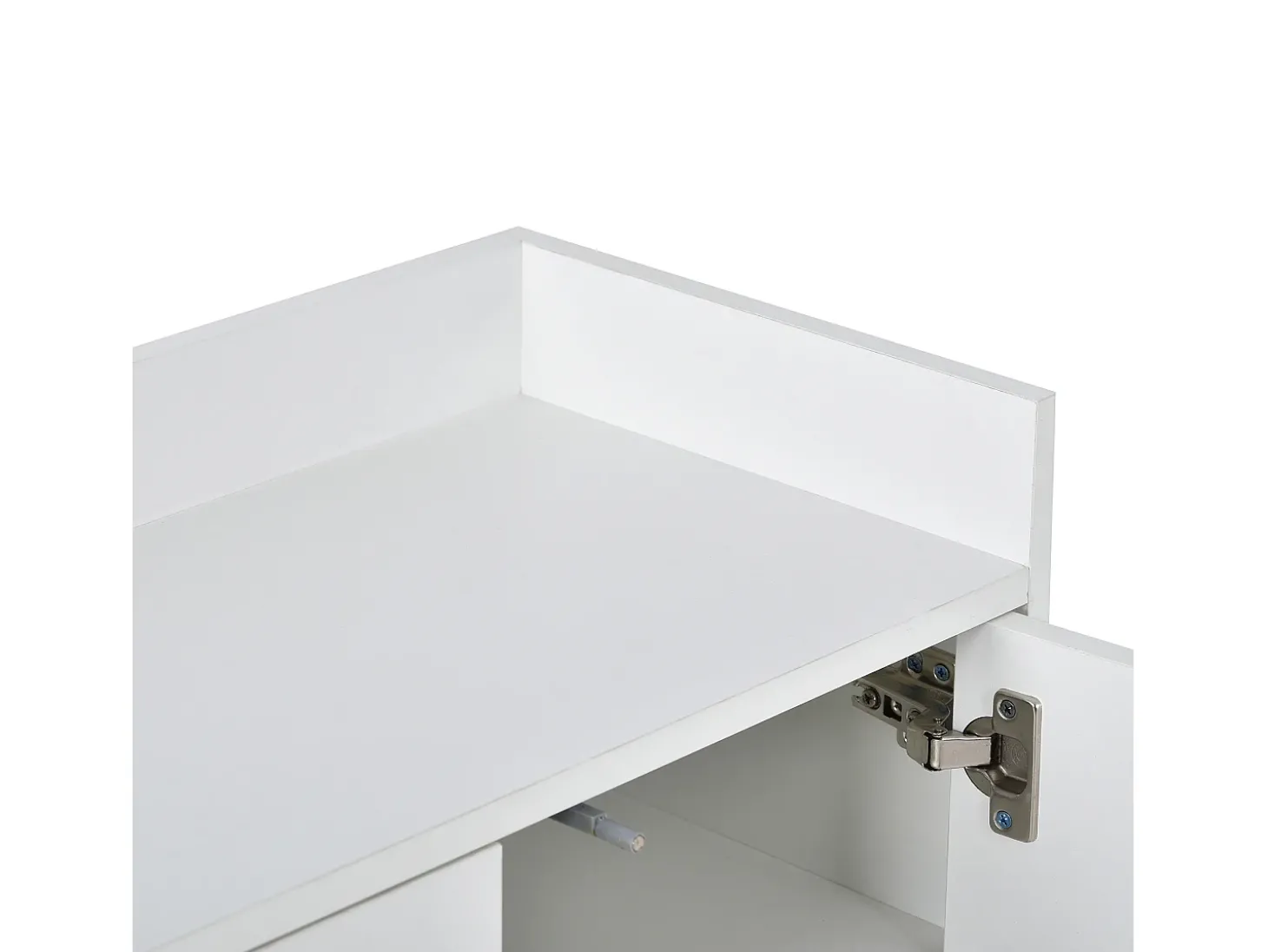 Aparador 120x30x80cm com 4 portas sem puxadores, pés em metal dourado, corpo branco