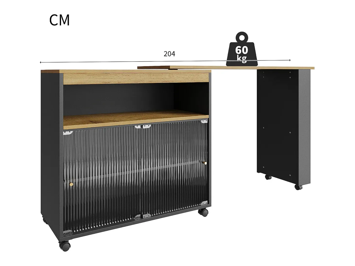 Aparador、Armário bar giratório e retrátil com LED - compartimentos e suporte para temperos - Preto