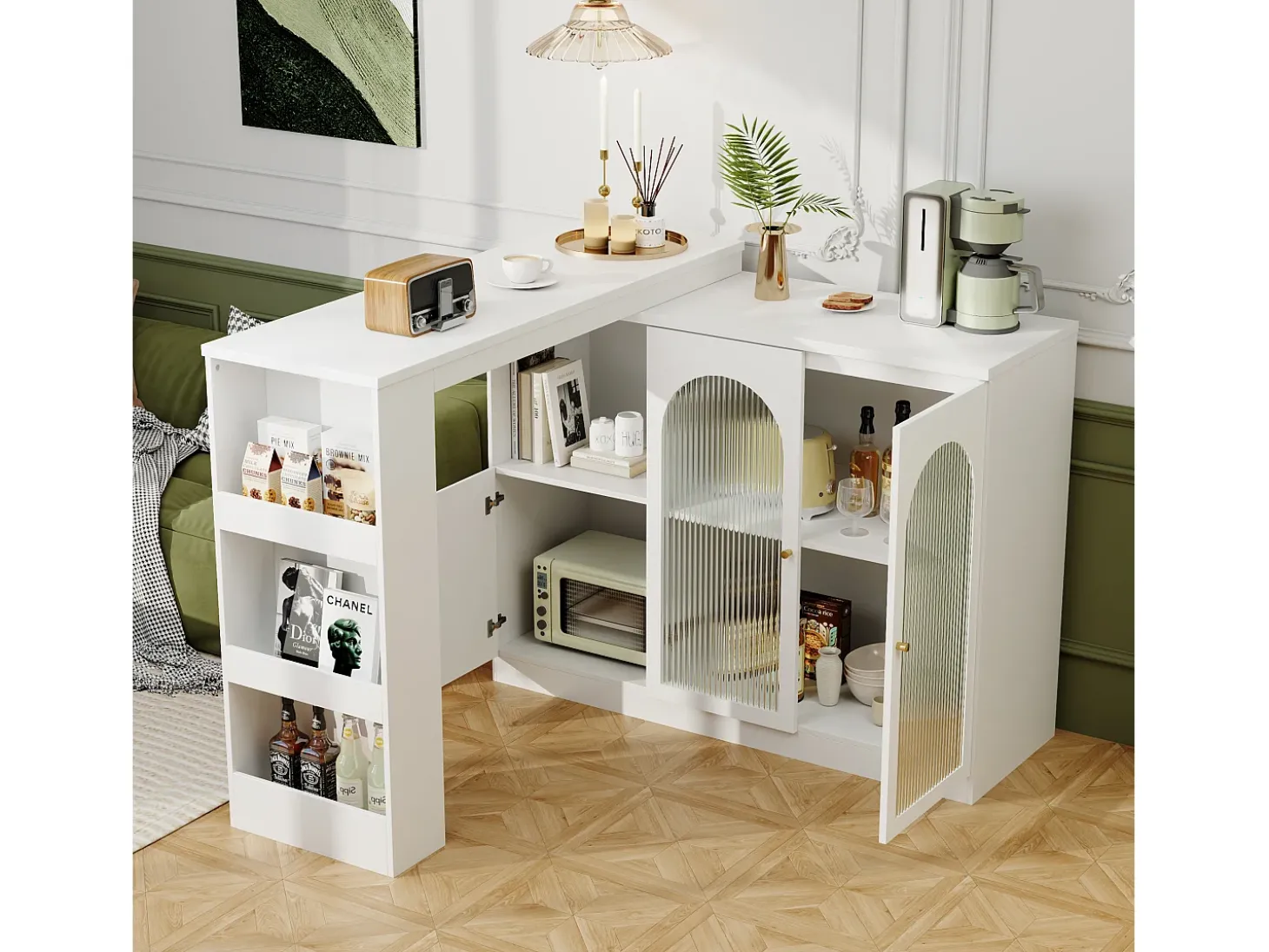 Aparador、Armário bar giratório em MDF - grande espaço de arrumação - estilo contemporâneo - Branco