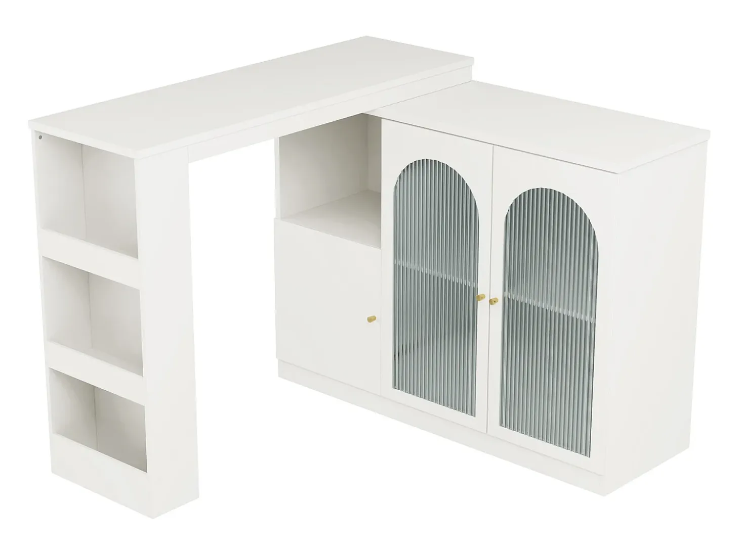 Aparador、Armário bar giratório em MDF - grande espaço de arrumação - estilo contemporâneo - Branco