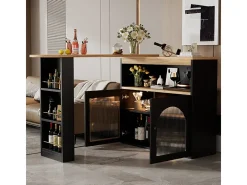 Aparador、Armário bar giratório e retrátil com LED - grande espaço de arrumação - estilo contemporâneo - Preto
