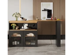 Aparador、Armário bar giratório e retrátil com LED - grande espaço de arrumação - estilo contemporâneo - Preto