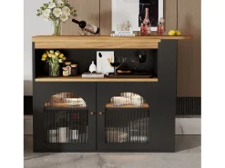 Aparador、Armário bar giratório e retrátil com LED - grande espaço de arrumação - estilo contemporâneo - Preto