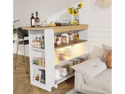 Aparador、Armário bar giratório e retrátil com LED - compartimentos e prateleira para temperos - Branco