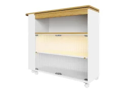 Aparador、Armário bar giratório e retrátil com LED - compartimentos e prateleira para temperos - Branco