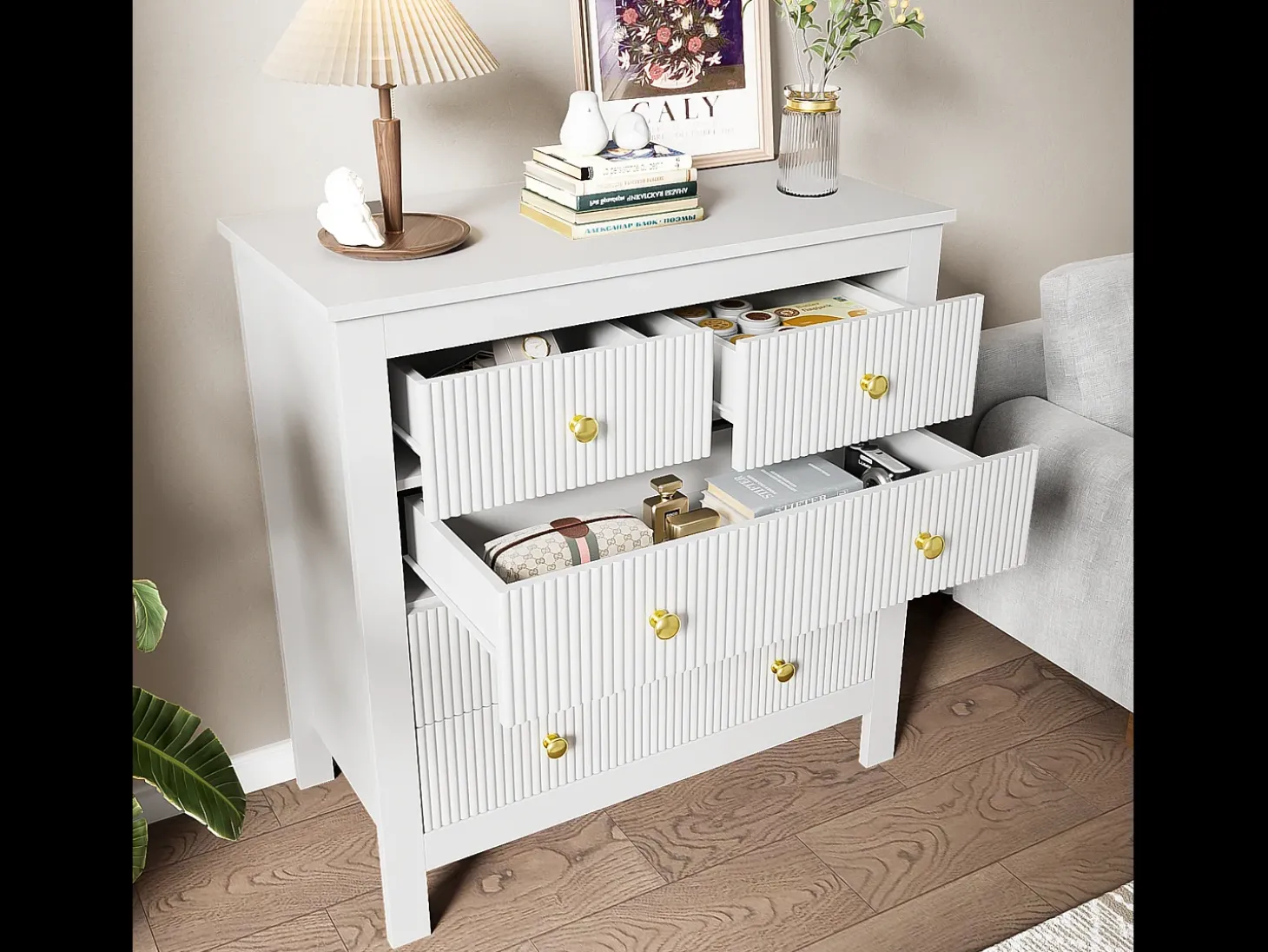 Aparador、Comoda com 4 gavetas - aglomerado - Branco