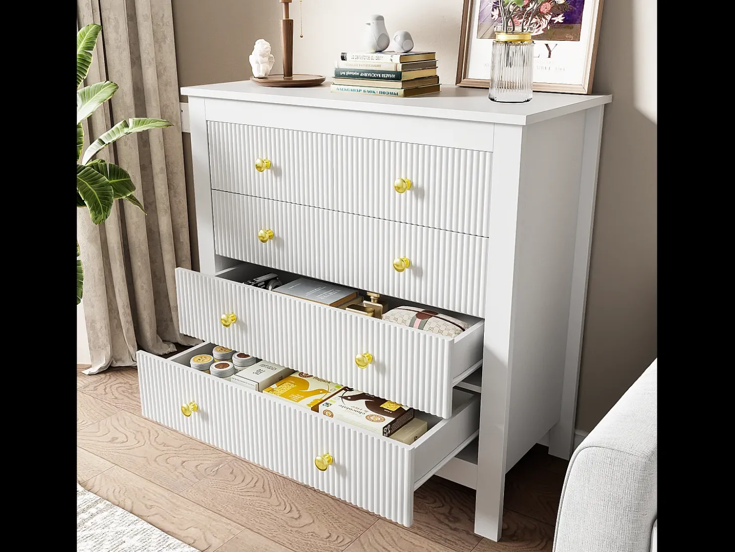 Aparador、Comoda com 4 gavetas - aglomerado - Branco