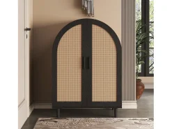 Aparador/sapato - 70 x 40 x 100 cm - com 2 portas vazadas de vime + 3 prateleiras - MDF - natural