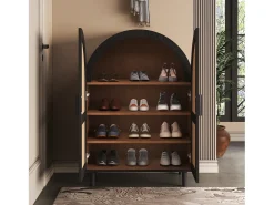 Aparador/sapato - 70 x 40 x 100 cm - com 2 portas vazadas de vime + 3 prateleiras - MDF - natural