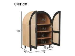 Aparador/sapato - 70 x 40 x 100 cm - com 2 portas vazadas de vime + 3 prateleiras - MDF - natural