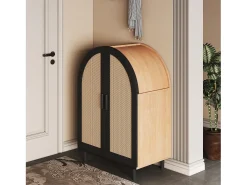 Aparador/sapato - 70 x 40 x 100 cm - com 2 portas vazadas de vime + 3 prateleiras - MDF - natural
